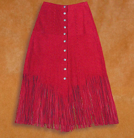 Hand stitched fringed suede skirt